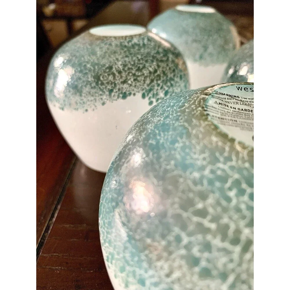 4 West Elm Mexican Glass Votive Candle Holders Recycled Confetti Frit Coastal
